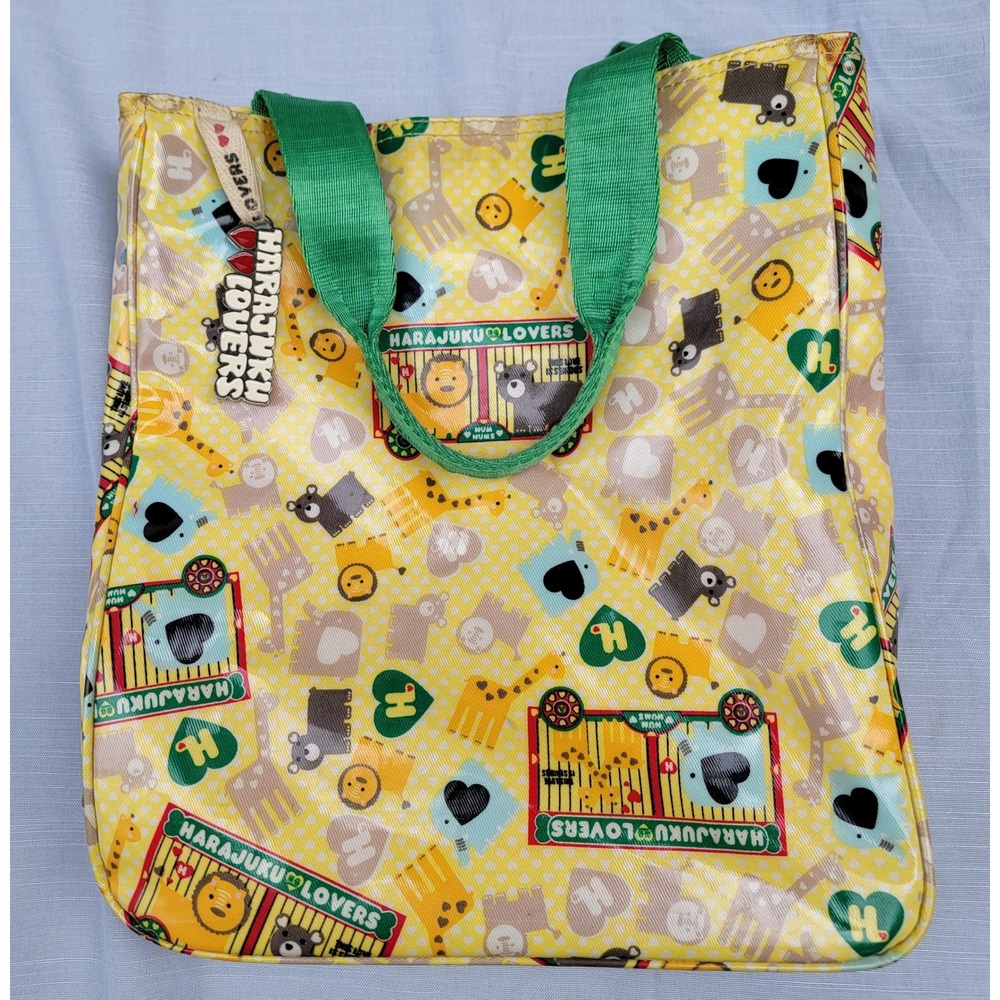 Y2K Harajuku Lovers Gwen Stefani Yellow Circus Animal Print PVC Tote Bag